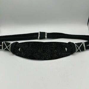 Gorgeous vintage black belt with silver-tone trim, size M